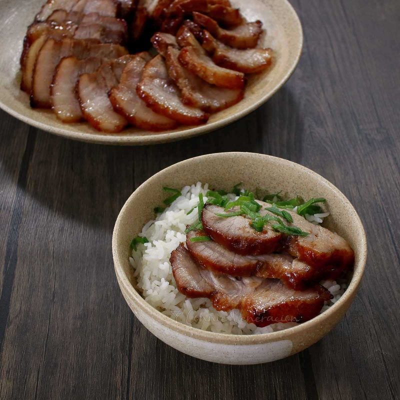 Char siu (Cantonese-style pork BBQ) served over rice