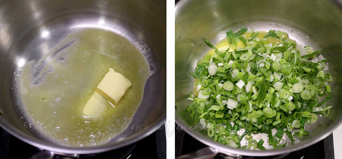 Sauteeing leeks in butter
