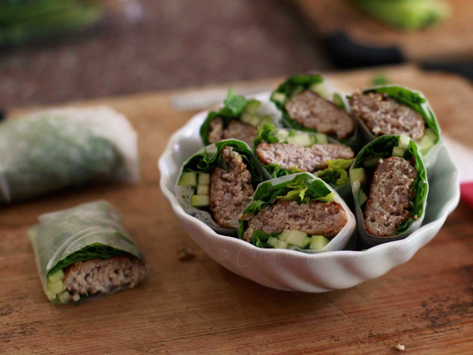 Pork patty spring rolls