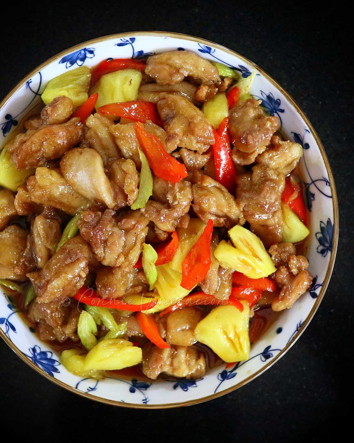 Sweet sour chicken with pineapple and bell pepper