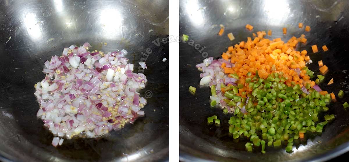 Sauteeing vegetables in wok