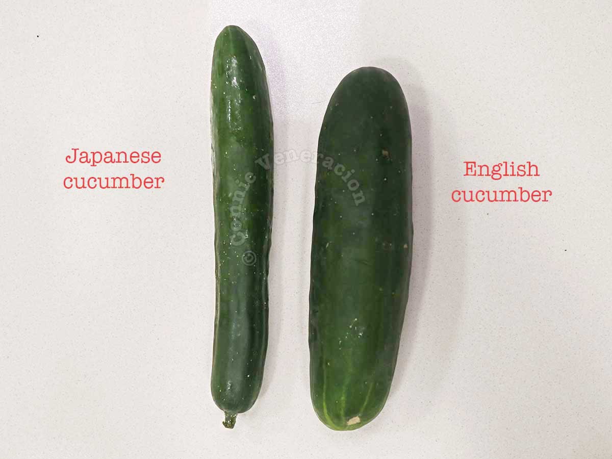Japanese and English cucumbers, side by side