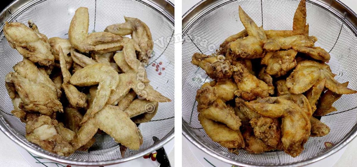 Chicken wings after the first and second frying
