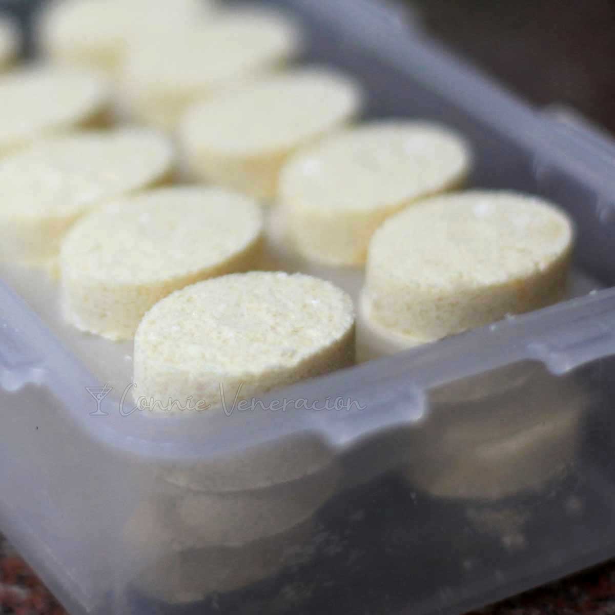 Stacks of polvoron in container