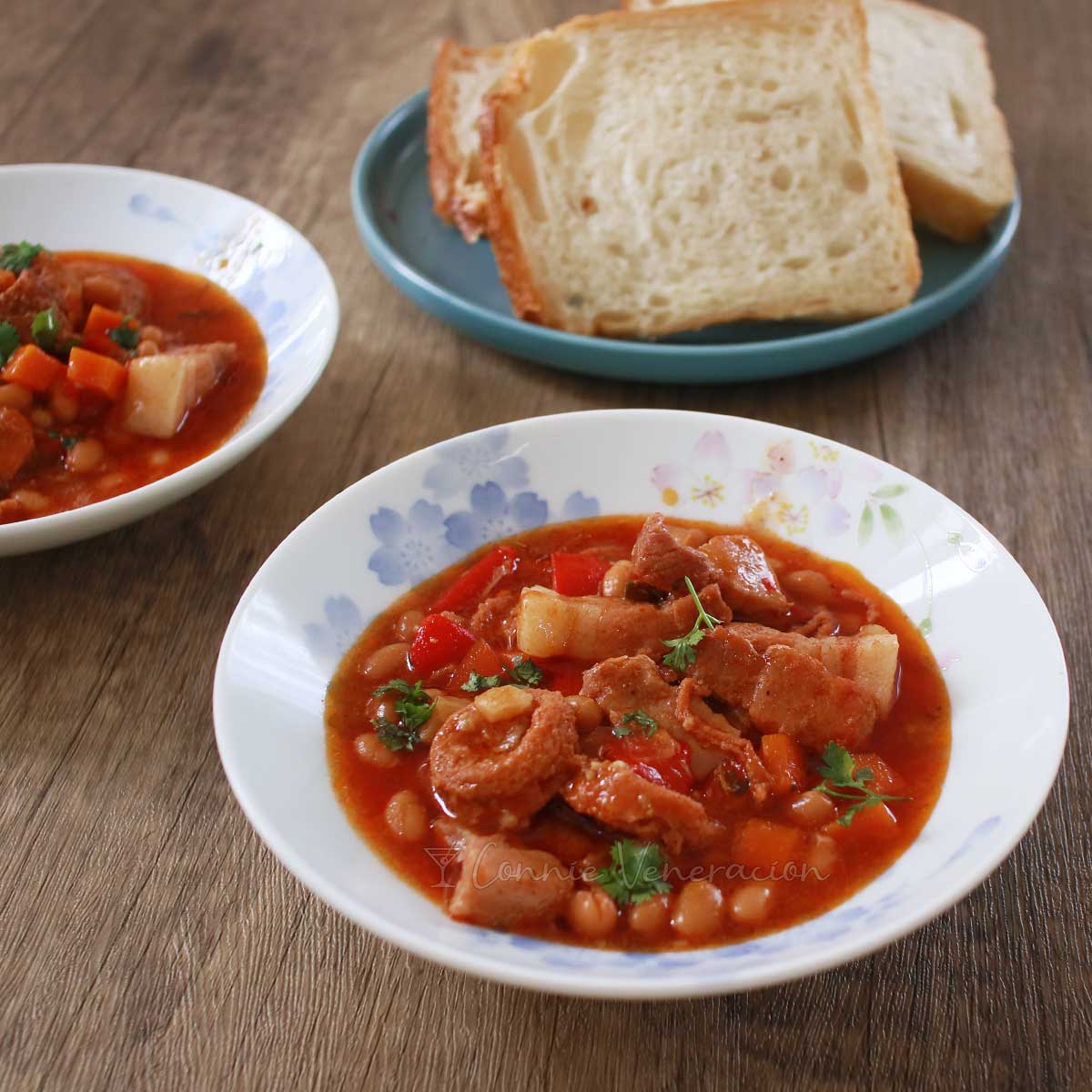 Pork, sausage and beans stew