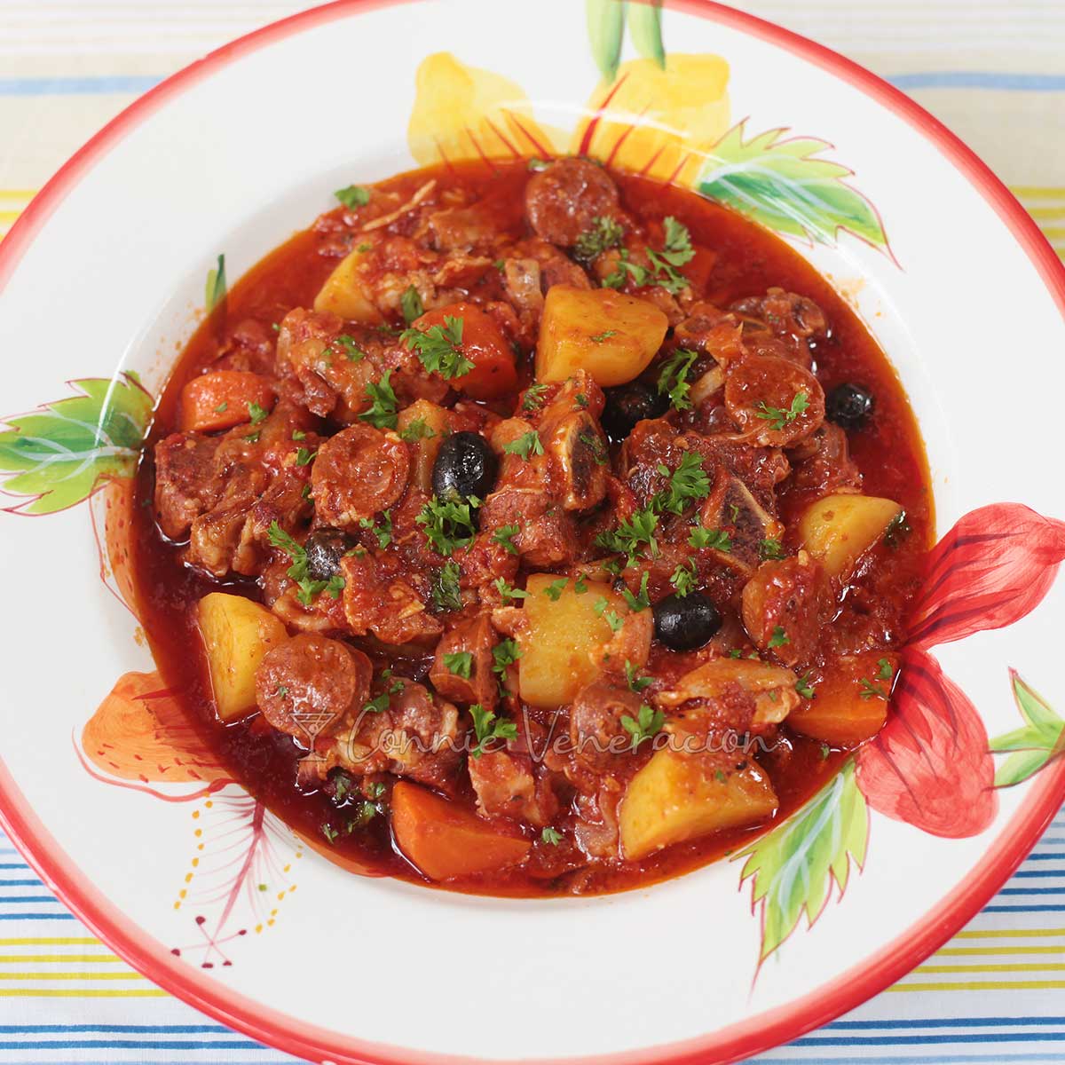 Slow cooker beef stew in serving bowl