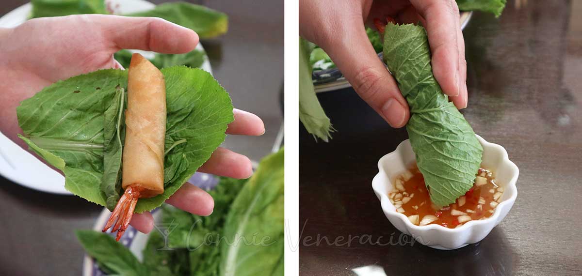 How to eat Vietnamese shrimp spring rolls