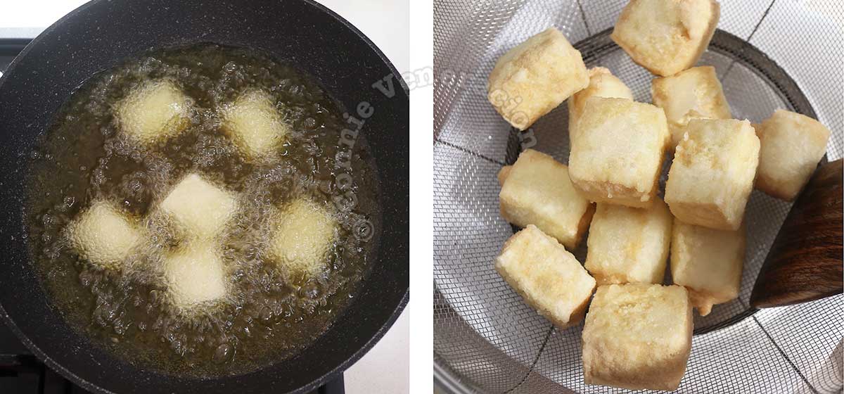 Frying tofu cubes