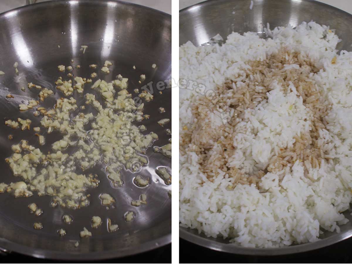 Cooking garlic fried rice