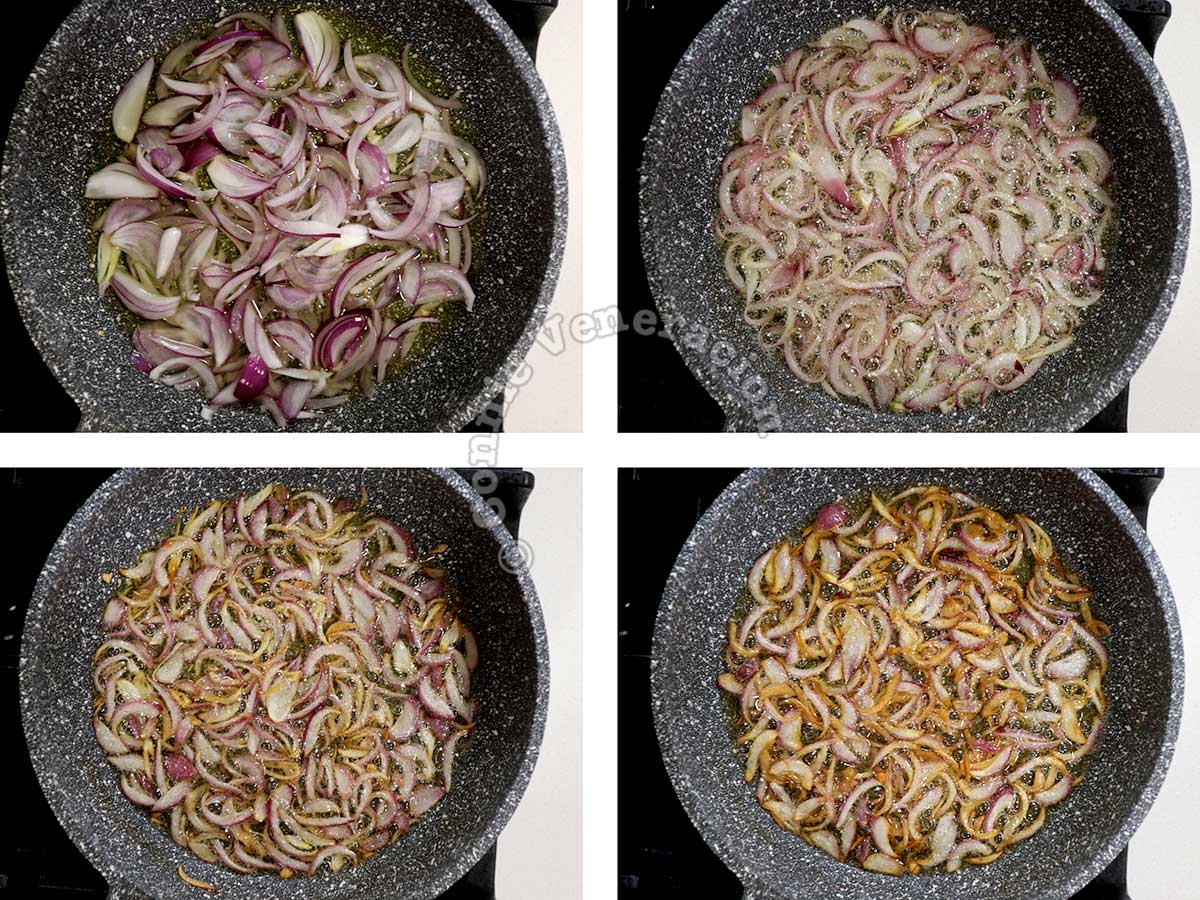 Stages in cooking fried shallots
