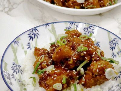 General Tso's chicken served over rice