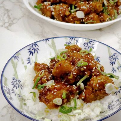 General Tso's chicken served over rice