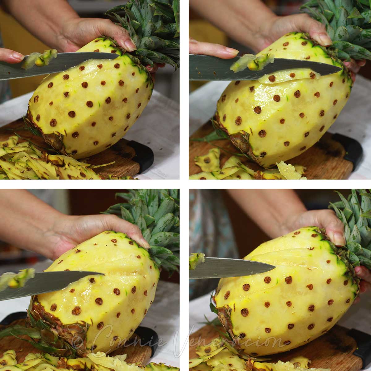 How to remove the pineapple "eyes" with no waste