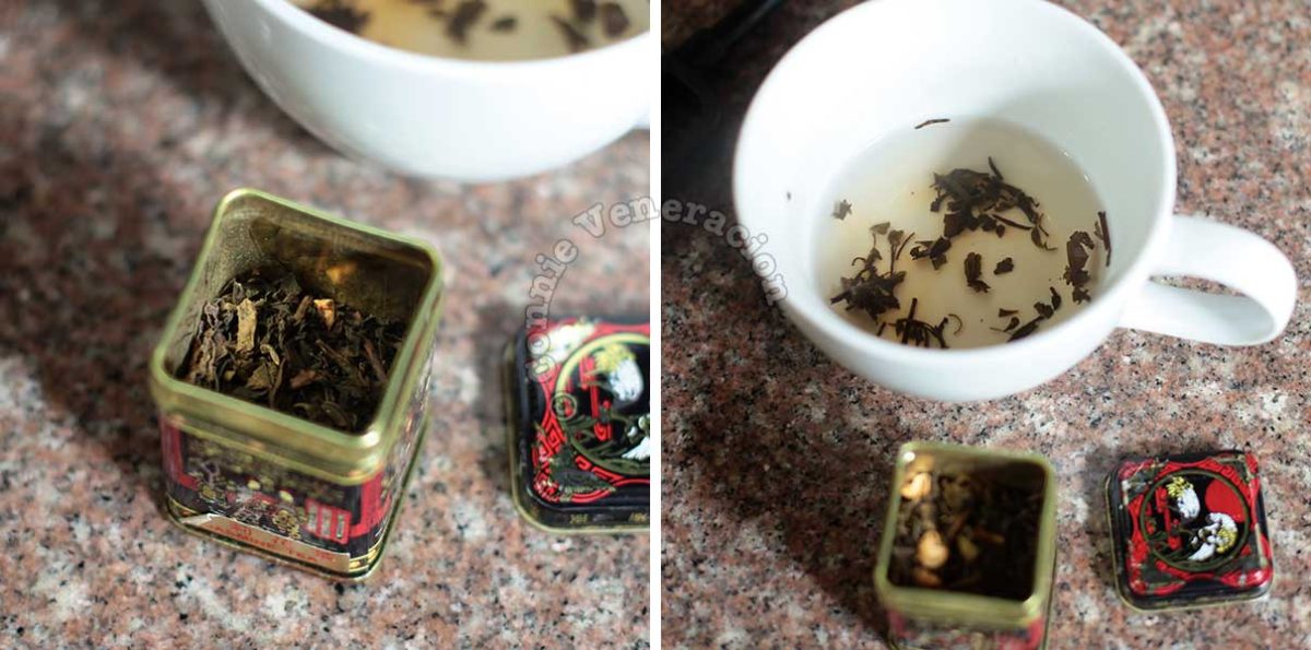 Brewing jasmine tea in hot water