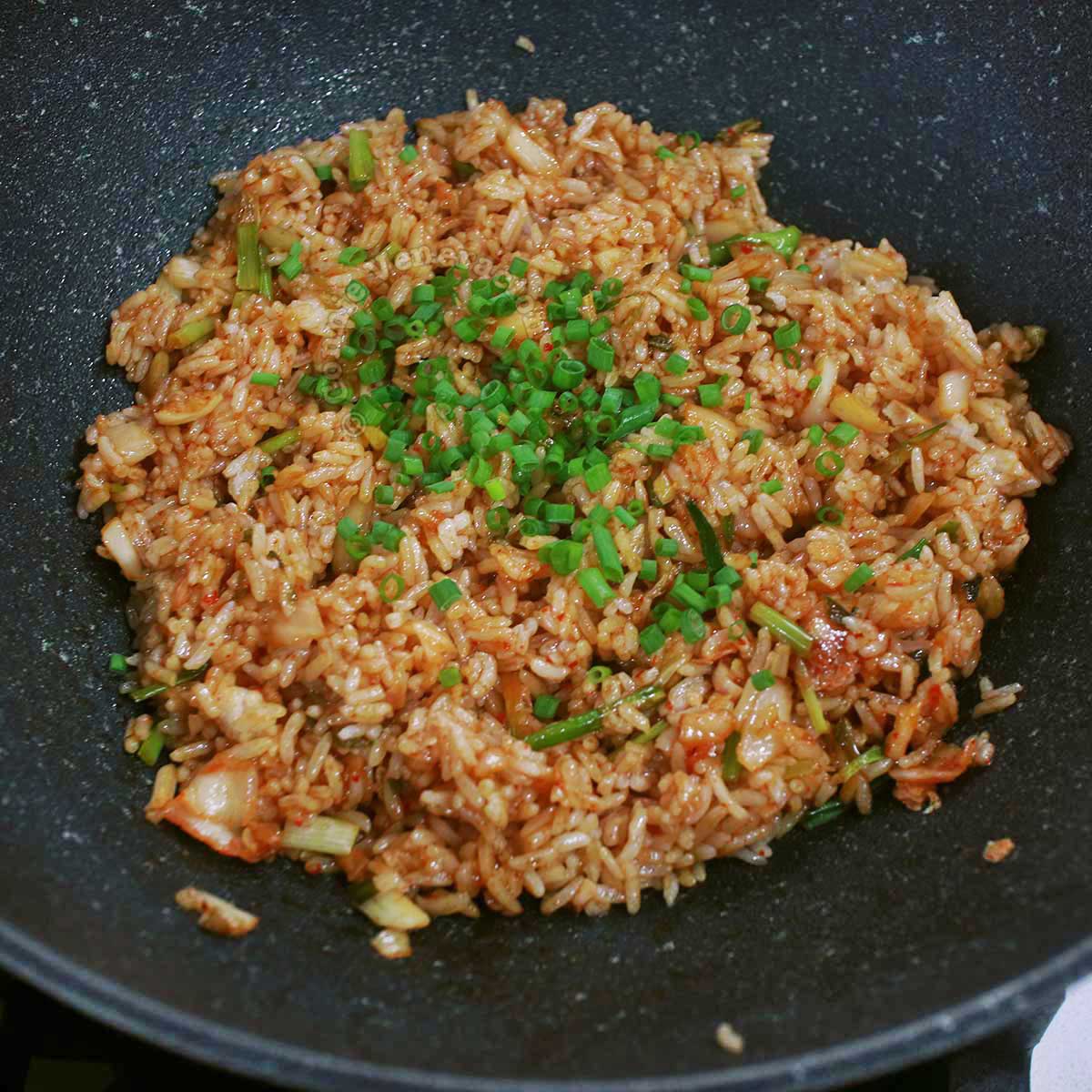 5-minute kimchi fried rice in wok