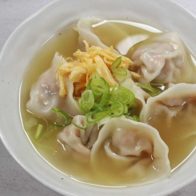 Pork and kimchi mandu (Korean dumplings) in broth
