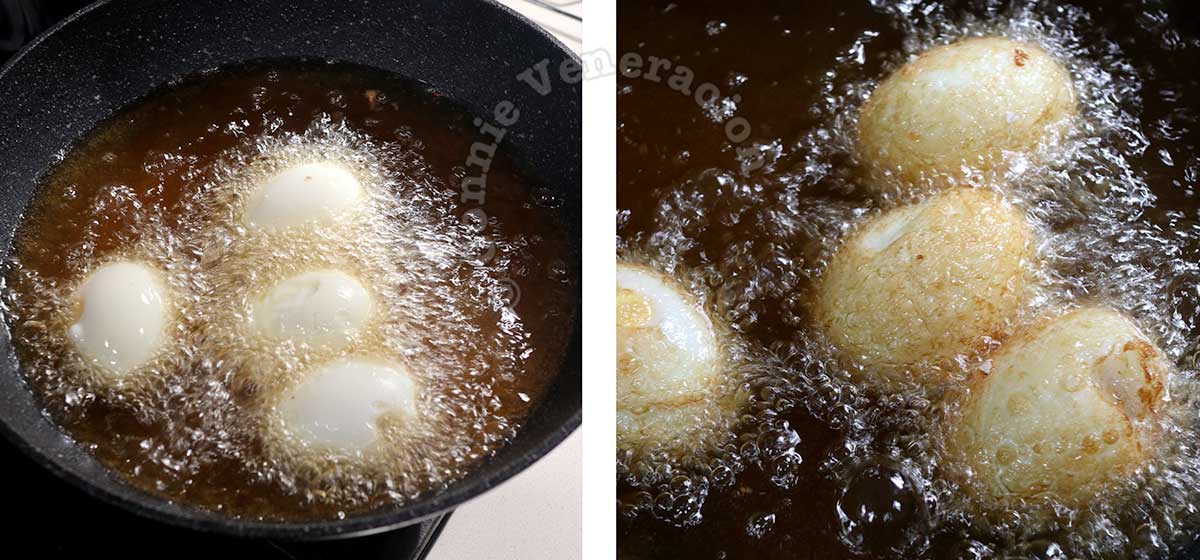 Deep frying hard boiled eggs