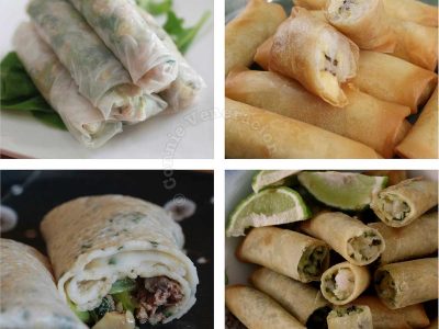 Sweet and savory spring rolls with different kinds of wrapper