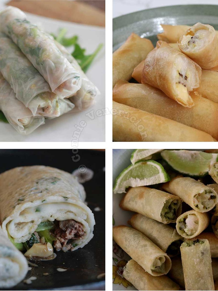 Sweet and savory spring rolls with different kinds of wrapper