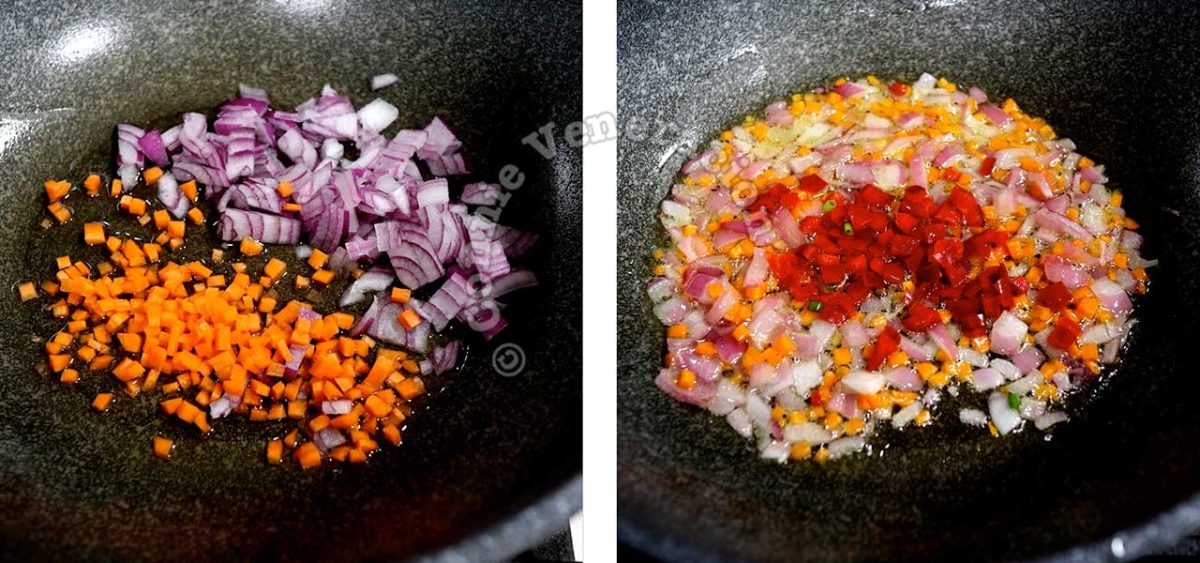 Sauteeing vegetables in wok