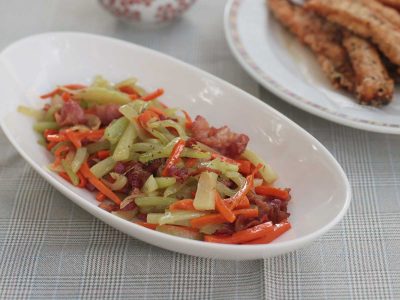 Sautéed vegetables with bacon