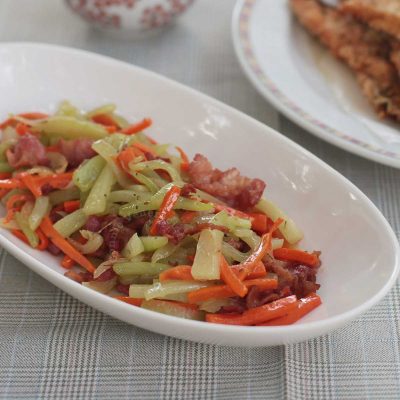 Sautéed vegetables with bacon