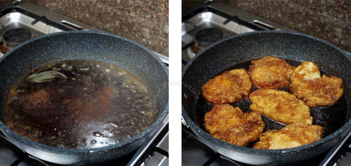 Braising fried pork chops in vinegar and soy sauce