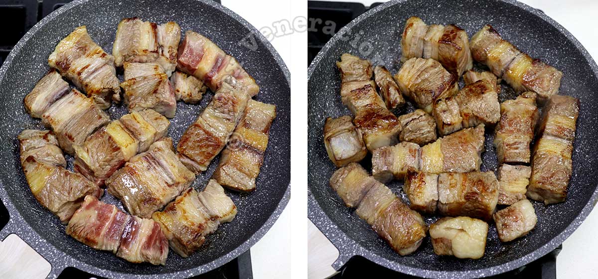 Browned beef in pan