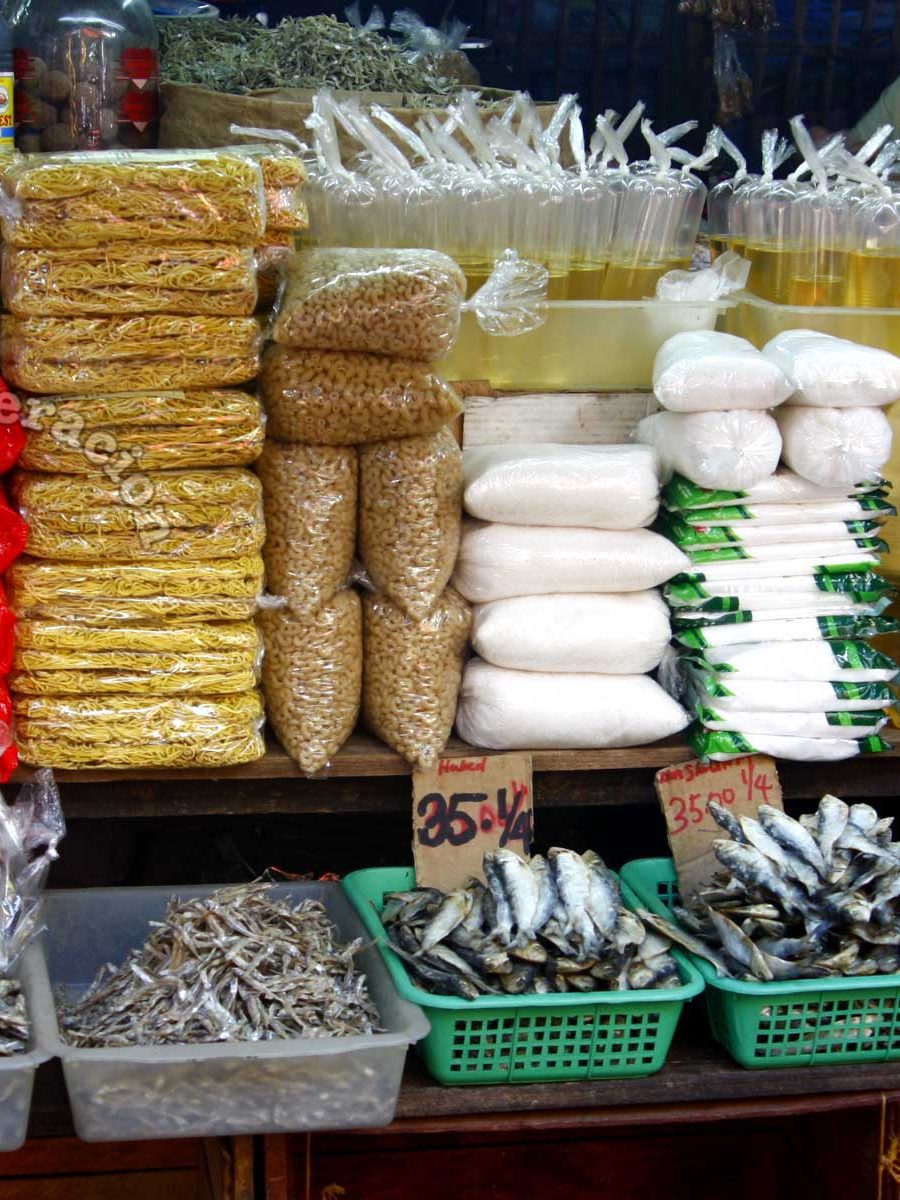 Repacked food items in a typical market stall in the Philippines