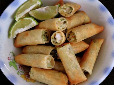 Shrimp, spinach and cream cheese spring rolls