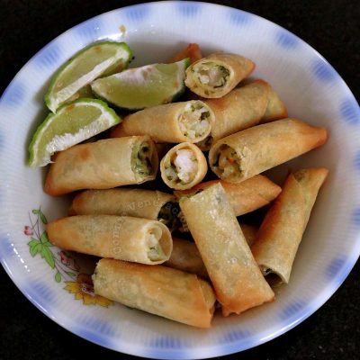 Shrimp, spinach and cream cheese spring rolls