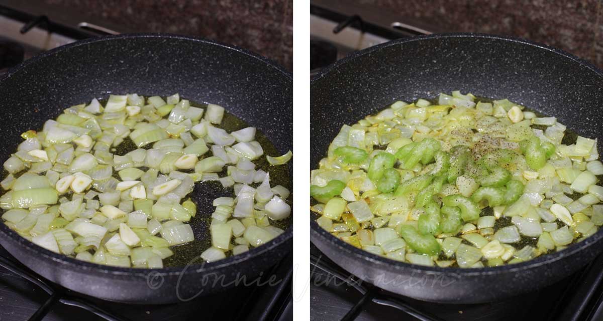 Sauteeing onion, garlic and celery