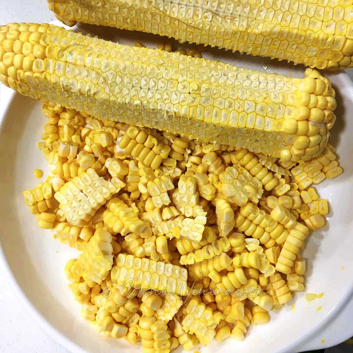 Two ears of corn, shredded