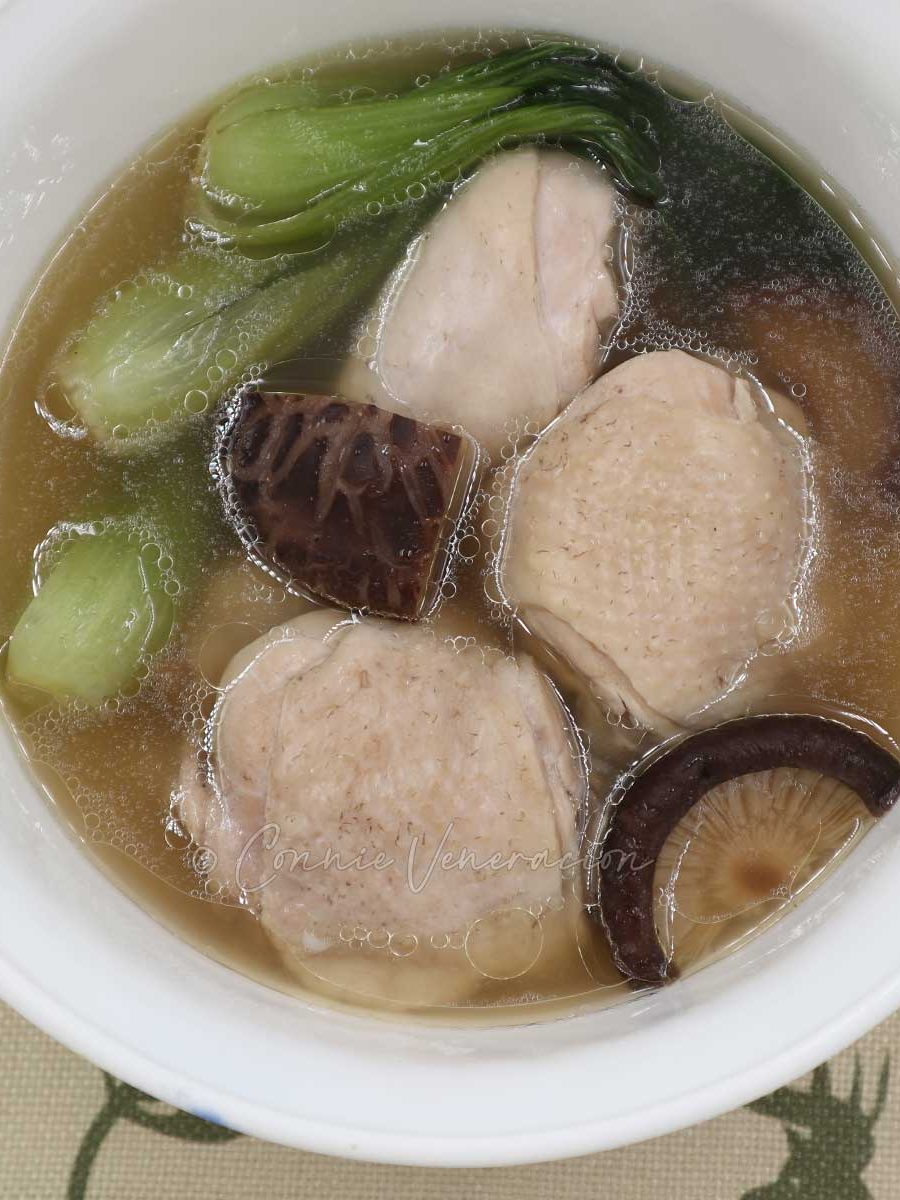 Japanese-style gingered chicken, shiitake and bok choy soup
