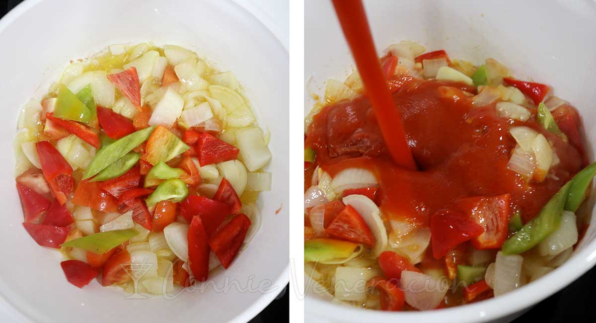 Adding bell pepper to sauteed vegetables before pouring in passata
