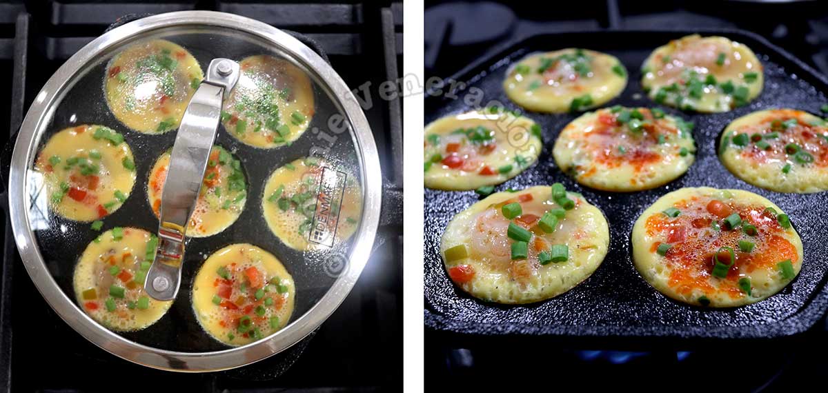 Cooking CHiang Mai style mini omelettes in aebleskiver pan