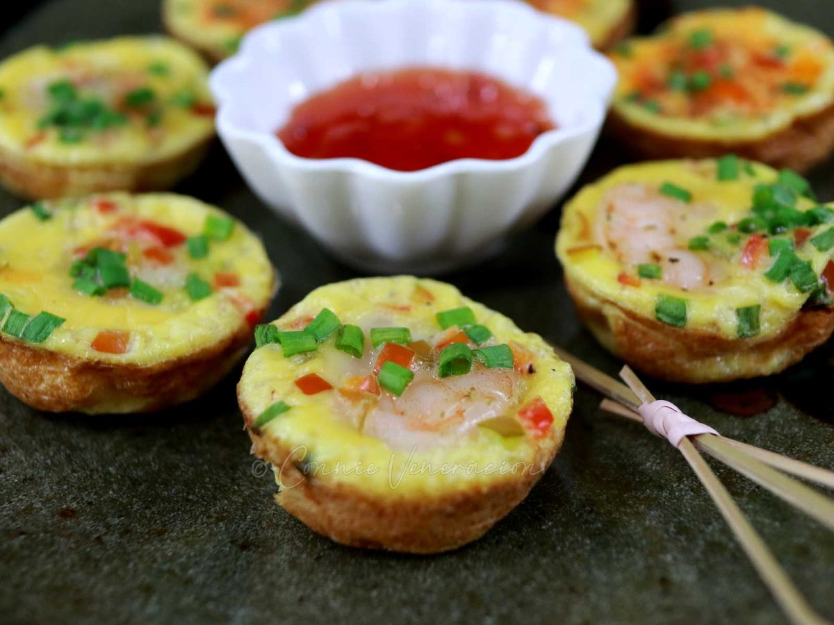 Chiang Mai street food-style mini omelettes with shrimps