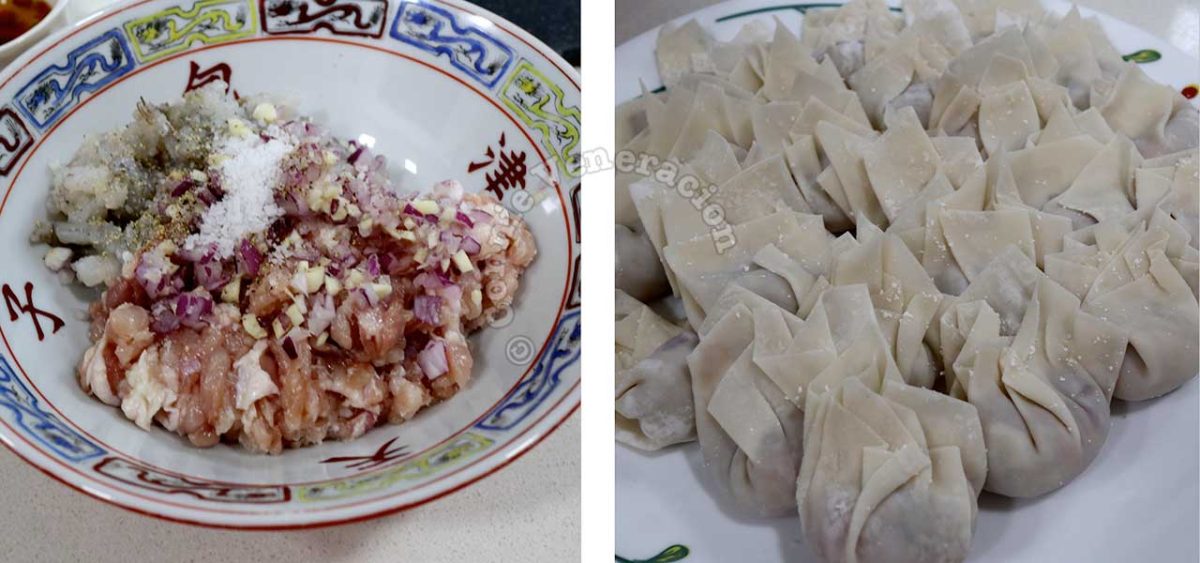 Uncooked dumplings and filling