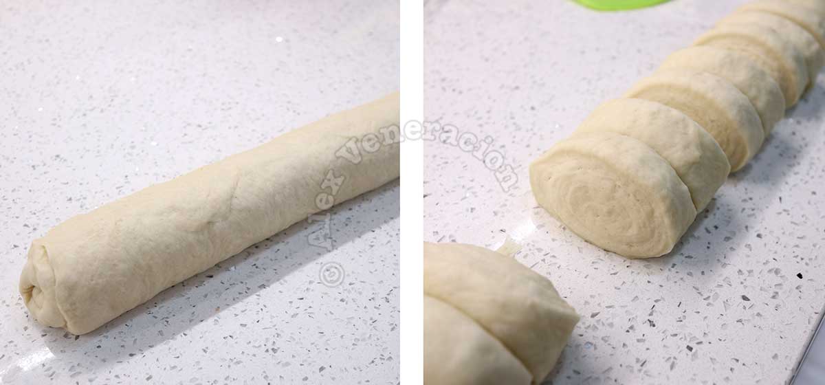 Cutting pandesal dough into portions