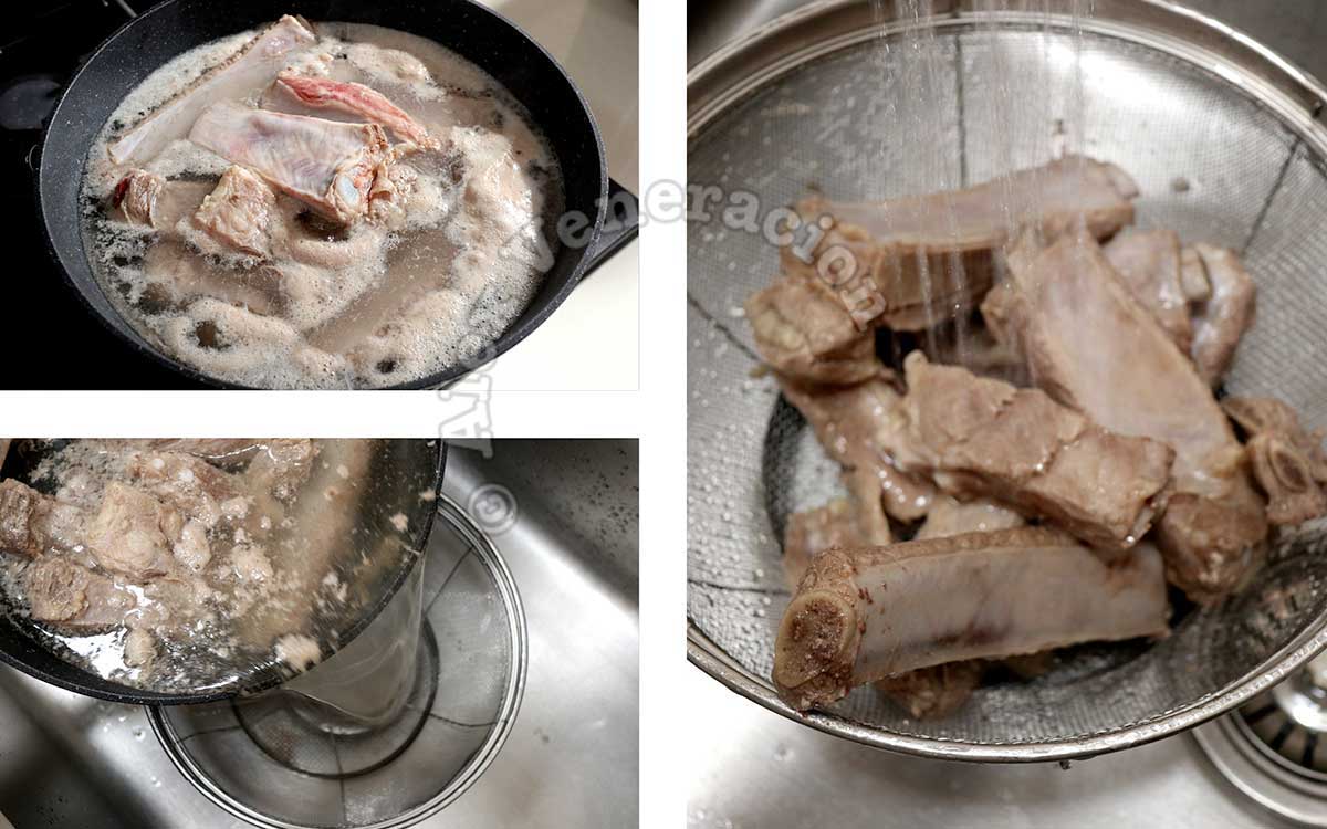 Rinsing parboiled pork ribs