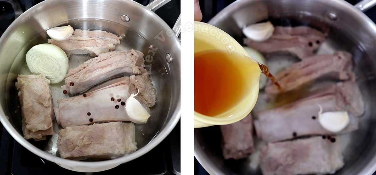 Simmering pork ribs with fish sauce