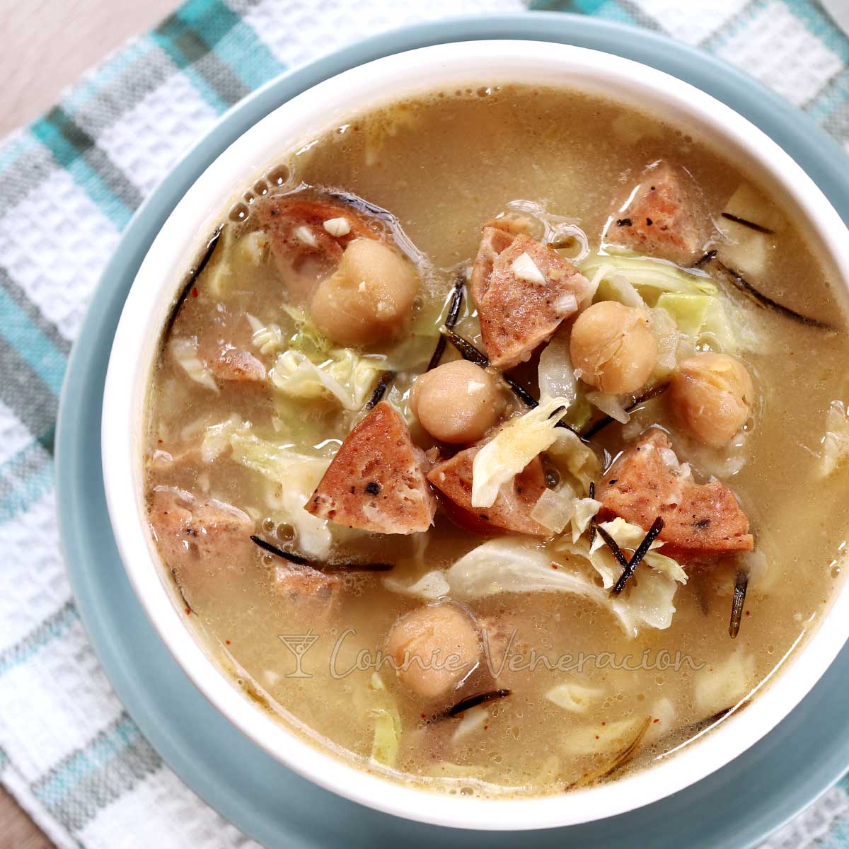 Sausage, chickpeas and cabbage soup