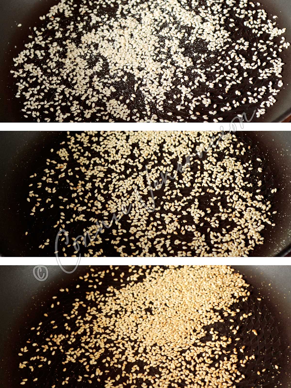 Toasting sesame seeds in pan