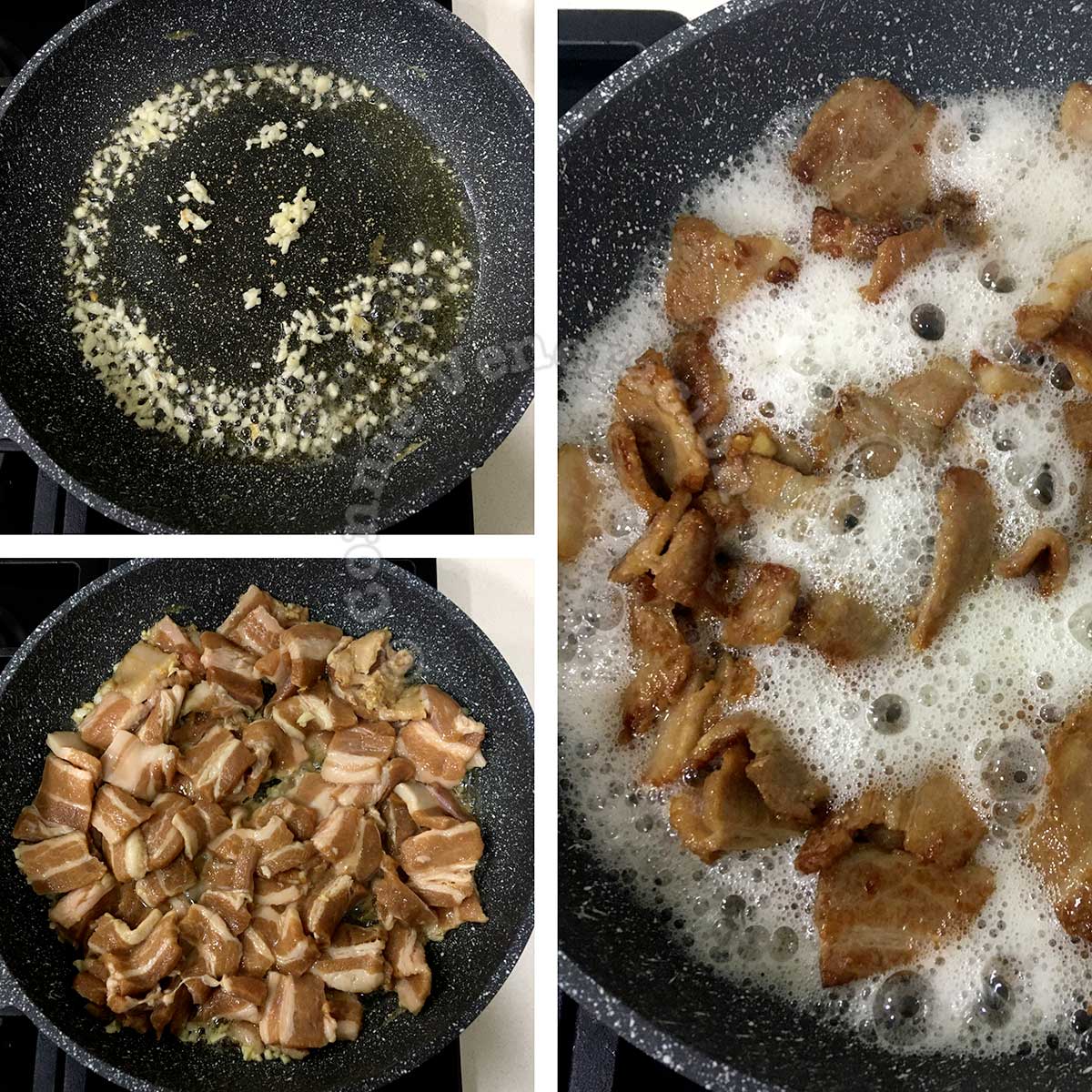 Pan frying pork with garlic