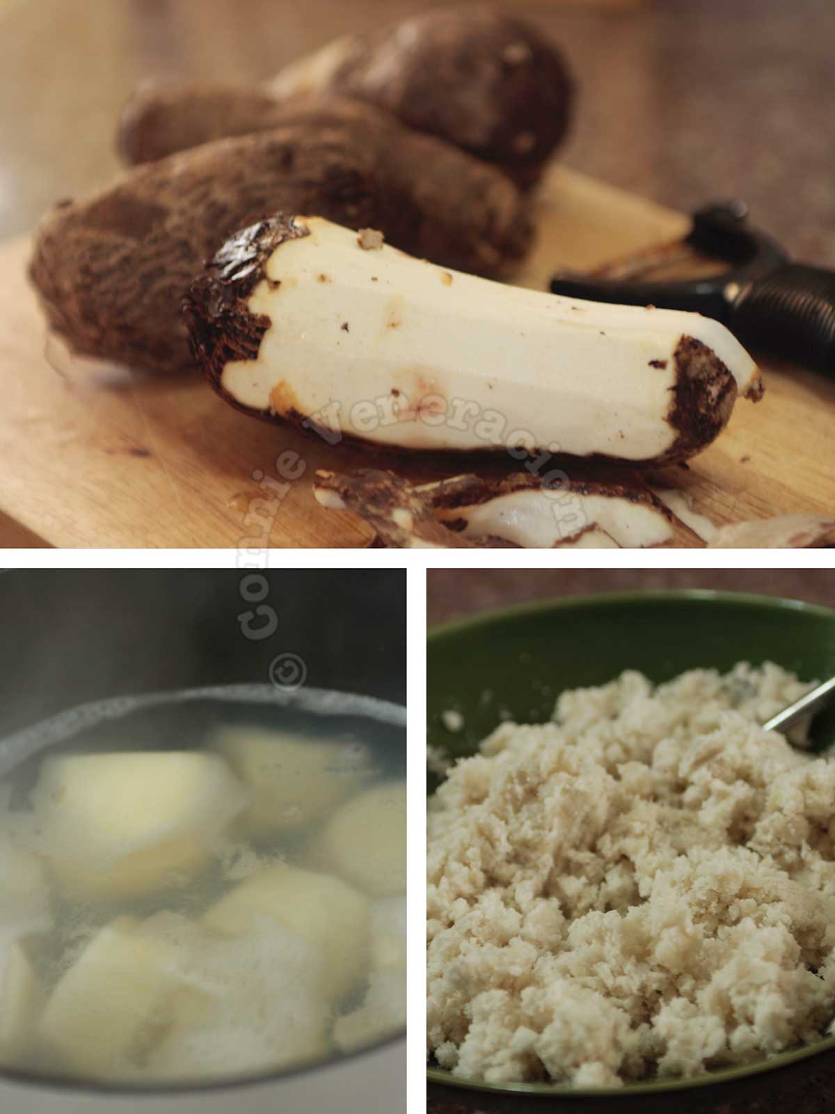 Peeled, boiled and mashed taro