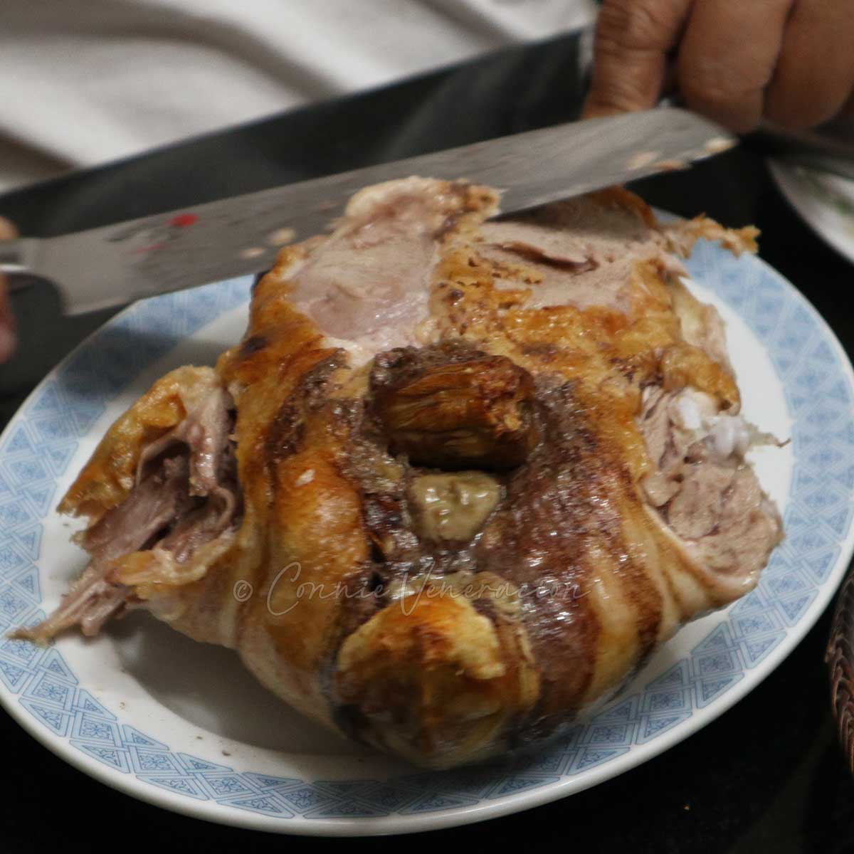 Carving a roast duck