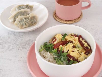 Chinese sausage and egg rice bowl