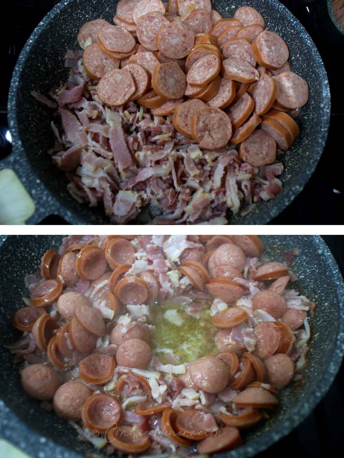 Rendering fat from bacon and sausages