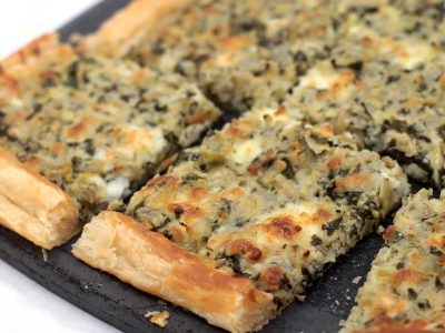 Spinach and artichoke puff pastry tart