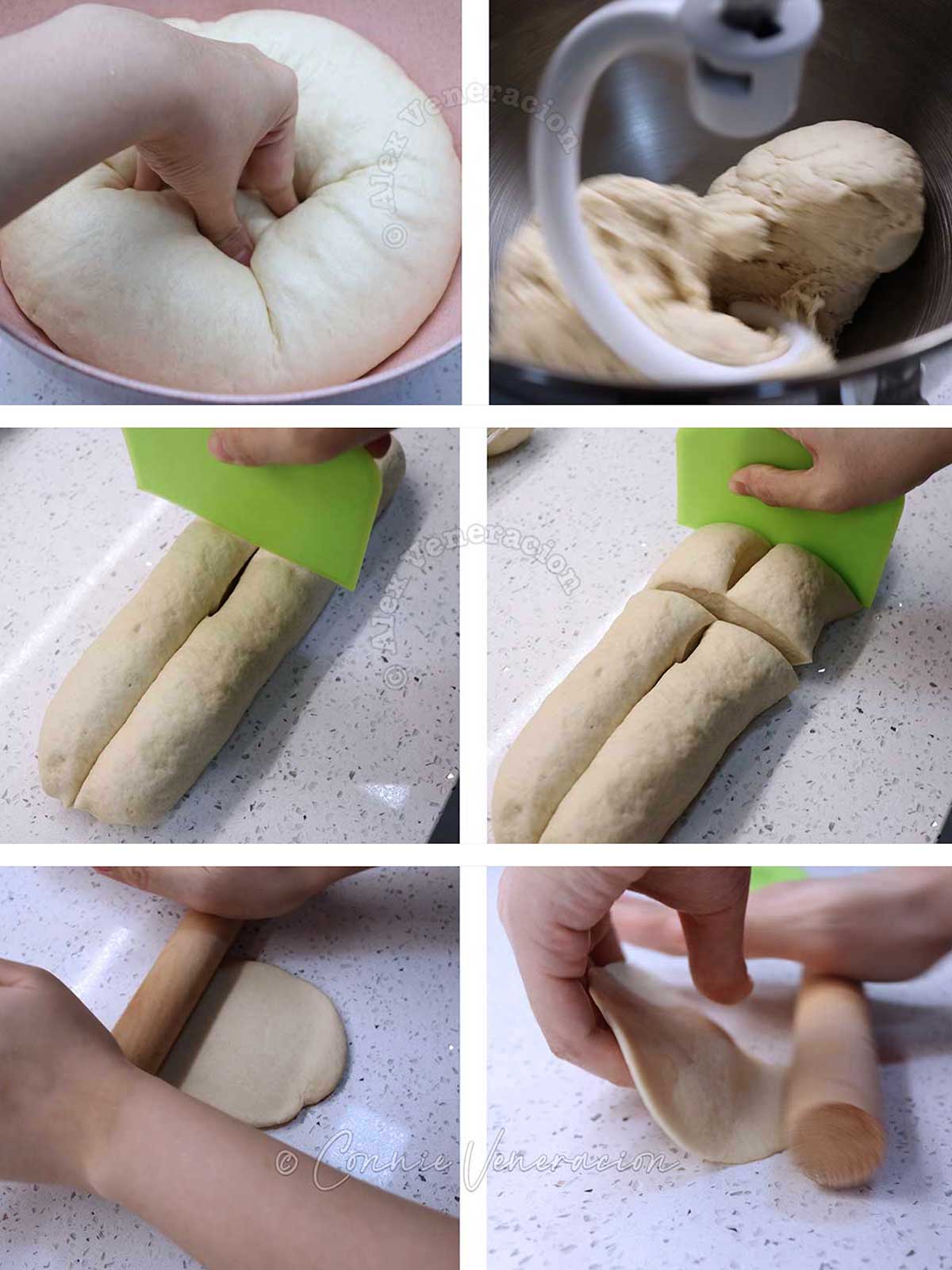 Rolling and flatting dough to make Home cooked Chinese steamed pork buns (baozi)